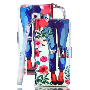 Jeans Flower Blue Ray Light PU Leather Wallet Case for Samsung Galaxy S6 Edge G925