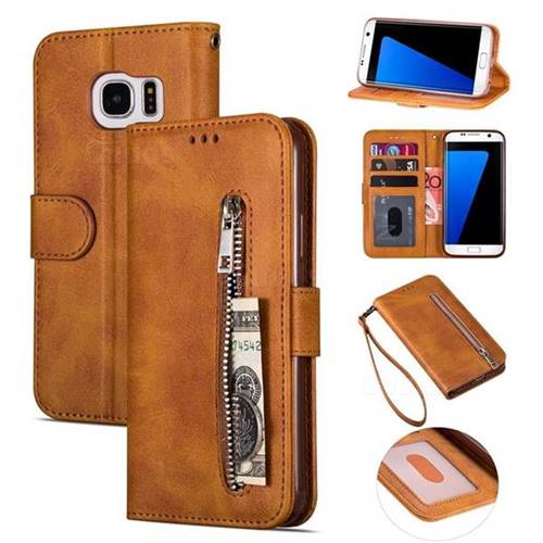 Sympatisere At forurene Isaac Retro Calfskin Zipper Leather Wallet Case Cover for Samsung Galaxy S6 Edge  G925 - Brown - Leather Case - Guuds