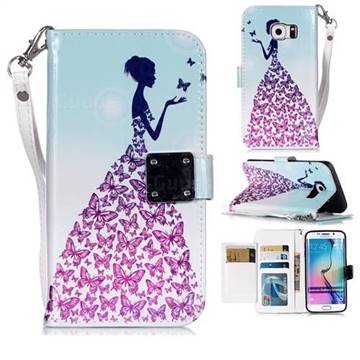 Butterfly Princess 3D Shiny Dazzle Smooth PU Leather Wallet Case for Samsung Galaxy S6 Edge G925