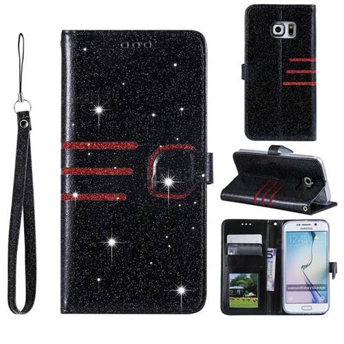 Retro Stitching Glitter Leather Wallet Phone Case for Samsung Galaxy S6 Edge G925 - Black