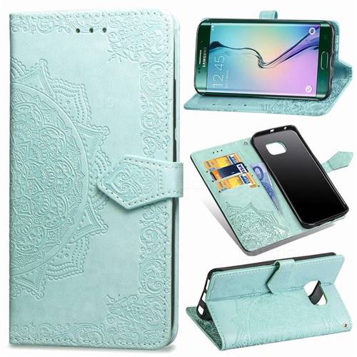 Embossing Imprint Mandala Flower Leather Wallet Case for Samsung Galaxy S6 Edge G925 - Green