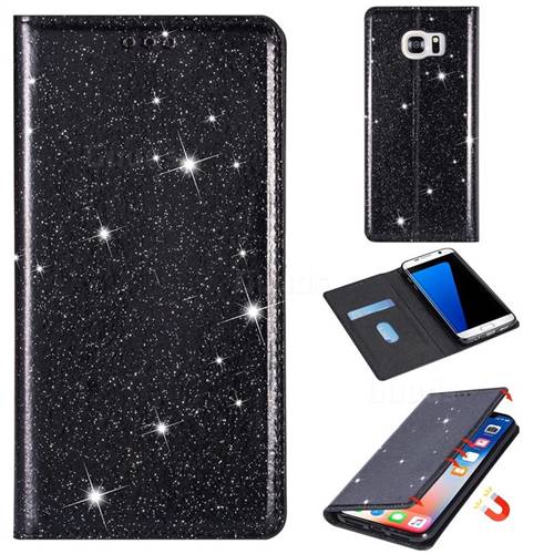 Ultra Slim Glitter Powder Magnetic Automatic Suction Leather Wallet Case for Samsung Galaxy S6 Edge G925 - Black
