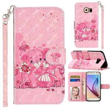 Pink Bear 3D Leather Phone Holster Wallet Case for Samsung Galaxy S6 Edge G925