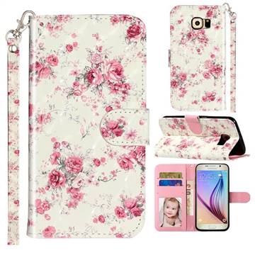 Rambler Rose Flower 3D Leather Phone Holster Wallet Case for Samsung Galaxy S6 Edge G925