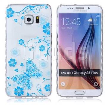 Blue Butterfly Painted Non-slip TPU Back Cover for Samsung Galaxy S6 Edge Plus