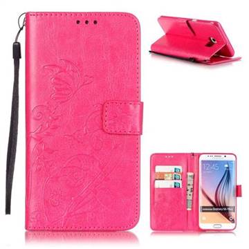 Embossing Butterfly Flower Leather Wallet Case for Samsung Galaxy S6 Edge Plus - Rose