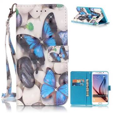 Blue Butterflies 3D Painted Leather Wallet Case for Samsung Galaxy S6 Edge Plus