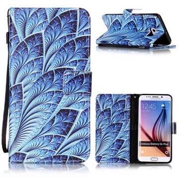 Blue Feather Leather Wallet Phone Case for Samsung Galaxy S6 Edge Plus
