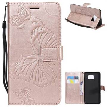 Embossing 3D Butterfly Leather Wallet Case for Samsung Galaxy S6 Edge Plus Edge+ G928 - Rose Gold