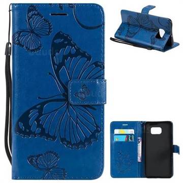 Embossing 3D Butterfly Leather Wallet Case for Samsung Galaxy S6 Edge Plus Edge+ G928 - Blue