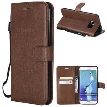 Retro Greek Classic Smooth PU Leather Wallet Phone Case for Samsung Galaxy S6 Edge Plus Edge+ G928 - Brown