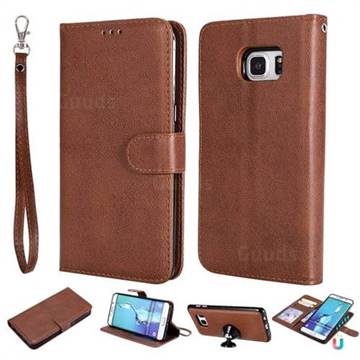 Retro Greek Detachable Magnetic PU Leather Wallet Phone Case for Samsung Galaxy S6 Edge Plus Edge+ G928 - Brown