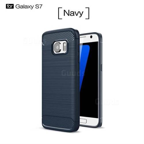 Luxury Carbon Fiber Brushed Wire Drawing Silicone TPU Back Cover for Samsung Galaxy S7 G930 (Navy)