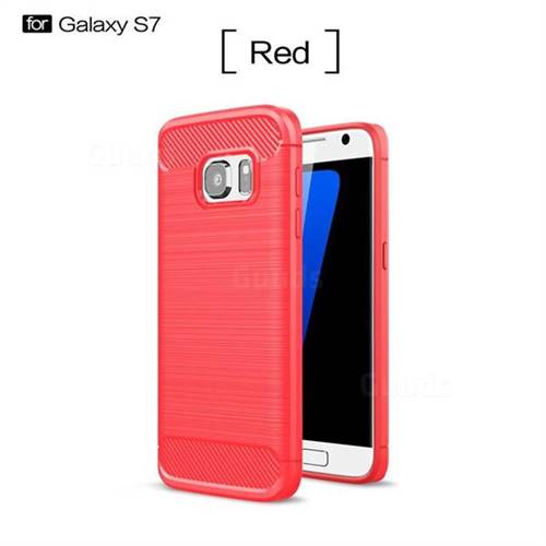 Luxury Carbon Fiber Brushed Wire Drawing Silicone TPU Back Cover for Samsung Galaxy S7 G930 (Red)