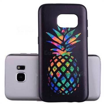 Colorful Pineapple 3D Embossed Relief Black Soft Back Cover for Samsung Galaxy S7 G930