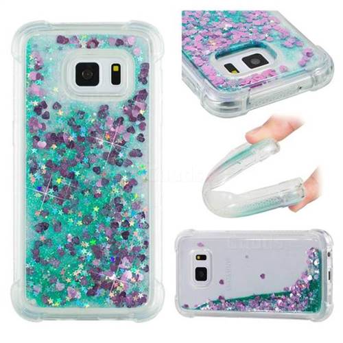 Dynamic Liquid Glitter Sand Quicksand TPU Case for Samsung Galaxy S7 G930 - Green Love Heart