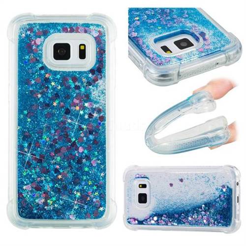 Dynamic Liquid Glitter Sand Quicksand TPU Case for Samsung Galaxy S7 G930 - Blue Love Heart