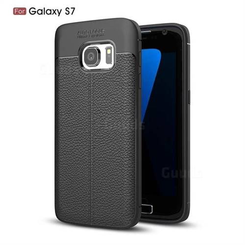 Luxury Auto Focus Litchi Texture Silicone TPU Back Cover for Samsung Galaxy S7 G930 - Black