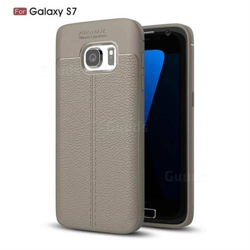 Luxury Auto Focus Litchi Texture Silicone TPU Back Cover for Samsung Galaxy S7 G930 - Gray