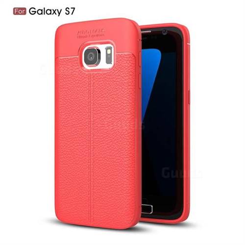 Luxury Auto Focus Litchi Texture Silicone TPU Back Cover for Samsung Galaxy S7 G930 - Red