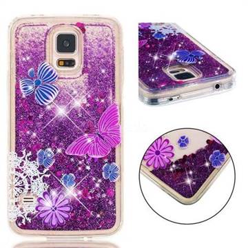 Purple Flower Butterfly Dynamic Liquid Glitter Quicksand Soft TPU Case for Samsung Galaxy S7 G930