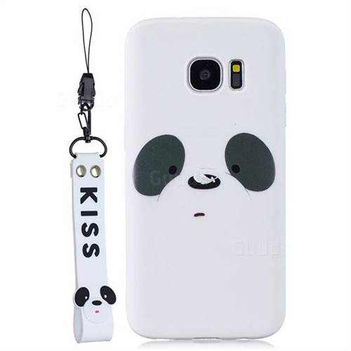 White Feather Panda Soft Kiss Candy Hand Strap Silicone Case for Samsung Galaxy S7 G930