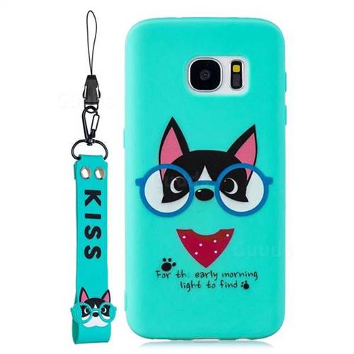 Green Glasses Dog Soft Kiss Candy Hand Strap Silicone Case for Samsung Galaxy S7 G930