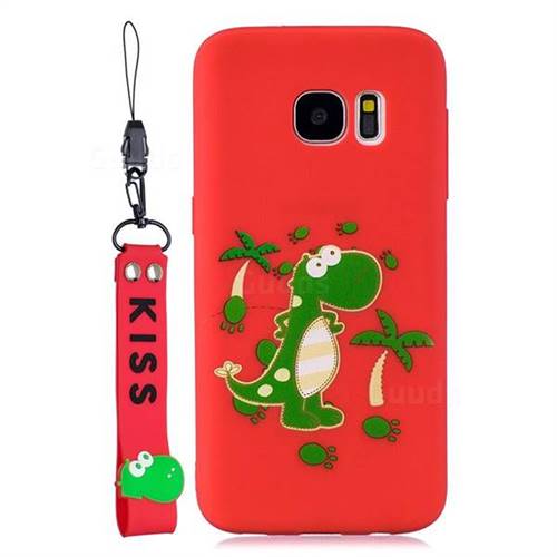 Red Dinosaur Soft Kiss Candy Hand Strap Silicone Case for Samsung Galaxy S7 G930