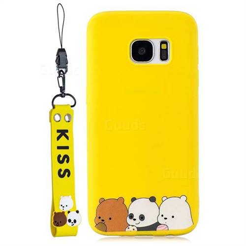 Yellow Bear Family Soft Kiss Candy Hand Strap Silicone Case for Samsung Galaxy S7 G930
