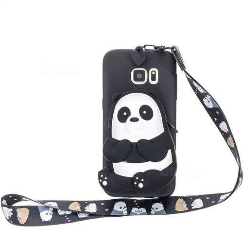 Cute Panda Neck Lanyard Zipper Wallet Silicone Case for Samsung Galaxy S7 G930