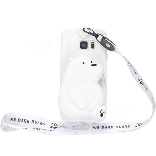 White Polar Bear Neck Lanyard Zipper Wallet Silicone Case for Samsung Galaxy S7 G930