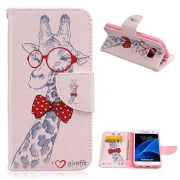 Glasses Giraffe Leather Wallet Case for Samsung Galaxy S7 G930