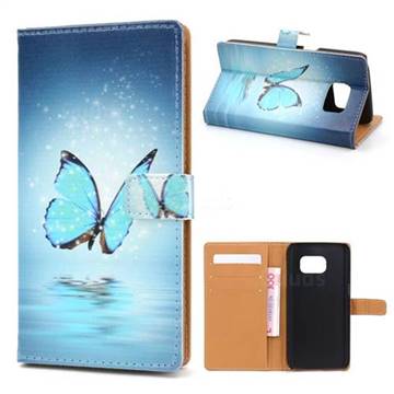Sea Blue Butterfly Leather Wallet Case for Samsung Galaxy S7 G930