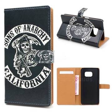 Black Skull Leather Wallet Case for Samsung Galaxy S7 G930