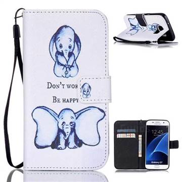 Be Happy Elephant Leather Wallet Case for Samsung Galaxy S7 G930