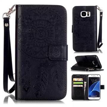Embossing Campanula Flower Leather Wallet Case for Samsung Galaxy S7 - Black