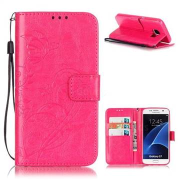Embossing Butterfly Flower Leather Wallet Case for Samsung Galaxy S7 - Rose