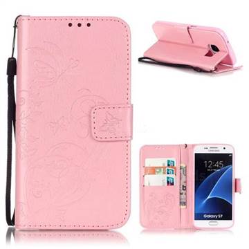 Embossing Butterfly Flower Leather Wallet Case for Samsung Galaxy S7 - Pink