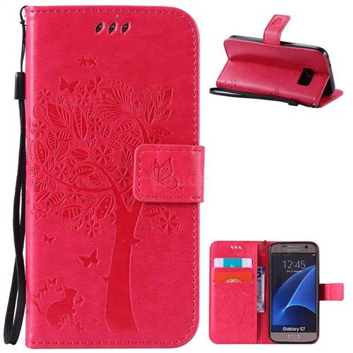 Embossing Butterfly Tree Leather Wallet Case for Samsung Galaxy S7 - Rose