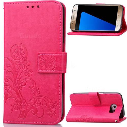 Embossing Imprint Four-Leaf Clover Leather Wallet Case for Samsung Galaxy S7 - Rose