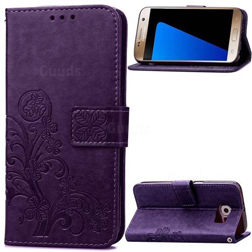Embossing Imprint Four-Leaf Clover Leather Wallet Case for Samsung Galaxy S7 - Purple