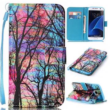 Color Tree Leather Wallet Phone Case for Samsung Galaxy S7
