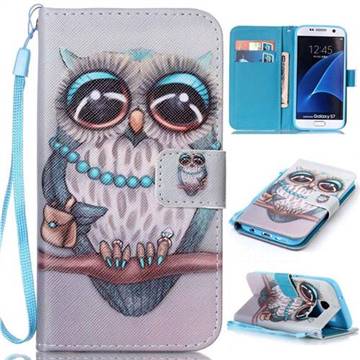 Sweet Gray Owl Leather Wallet Phone Case for Samsung Galaxy S7