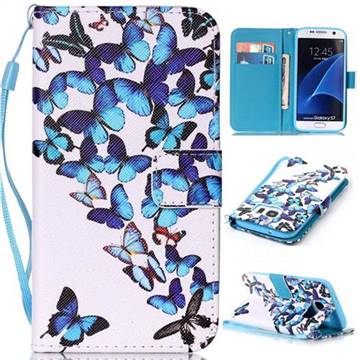 Blue Vivid Butterflies Leather Wallet Phone Case for Samsung Galaxy S7