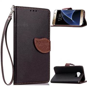 Leaf Buckle Litchi Leather Wallet Phone Case for Samsung Galaxy S7 - Black