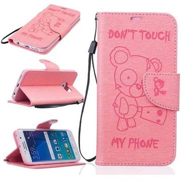Intricate Embossing Chainsaw Bear Leather Wallet Case for Samsung Galaxy S7 - Pink