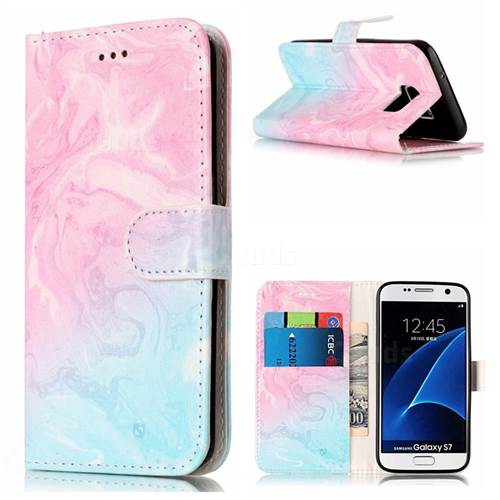 Pink Green Marble PU Leather Wallet Case for Samsung Galaxy S7 G930