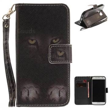 Mysterious Cat Hand Strap Leather Wallet Case for Samsung Galaxy S7 G930