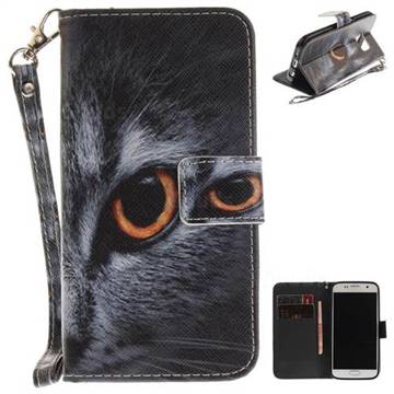 Cat Eye Hand Strap Leather Wallet Case for Samsung Galaxy S7 G930
