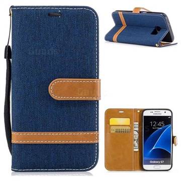 Jeans Cowboy Denim Leather Wallet Case for Samsung Galaxy S7 G930 - Dark Blue